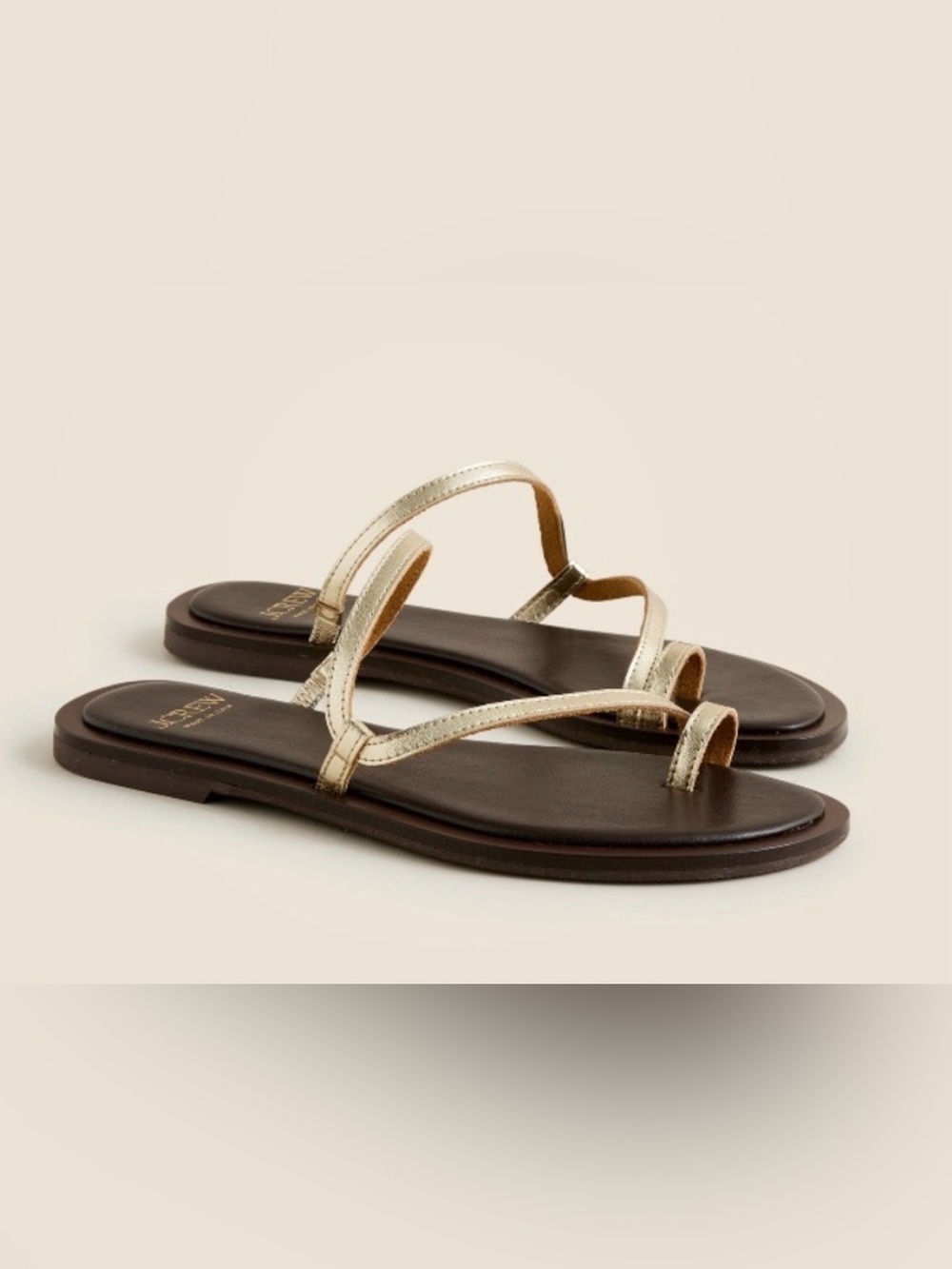 J. Crew Gold metallic leather strappy Carsen flat sandals Size 7.5..